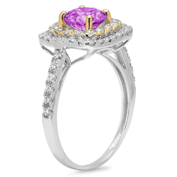 1.615 ct Round Cut Simulated Alexandrite Halo Engagement Ring for Women in 14K White/Yellow Gold
