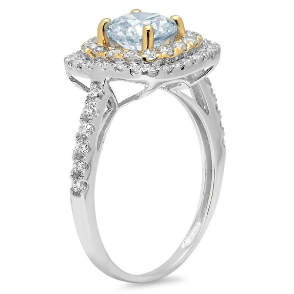 1.615 ct Round Cut Simulated Blue Diamond Halo Engagement Ring for Women in 18K White/Yellow Gold