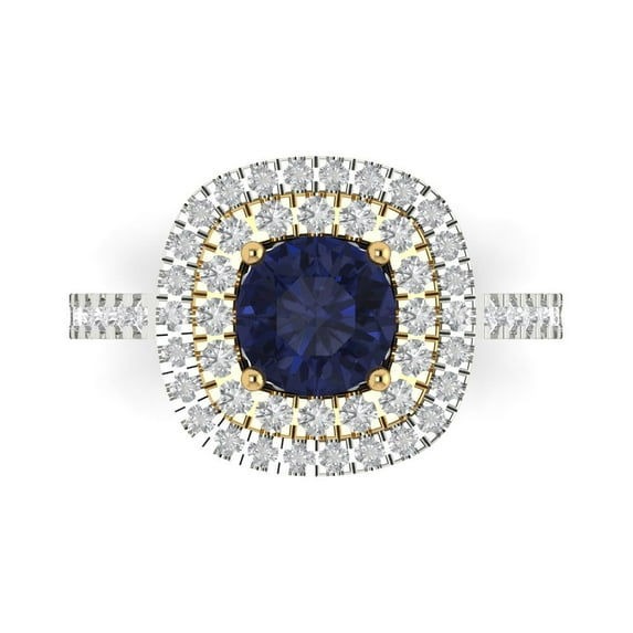 Clara Pucci 14K White/Yellow Gold 1.61ct BlueSapphire Halo Ring for Women