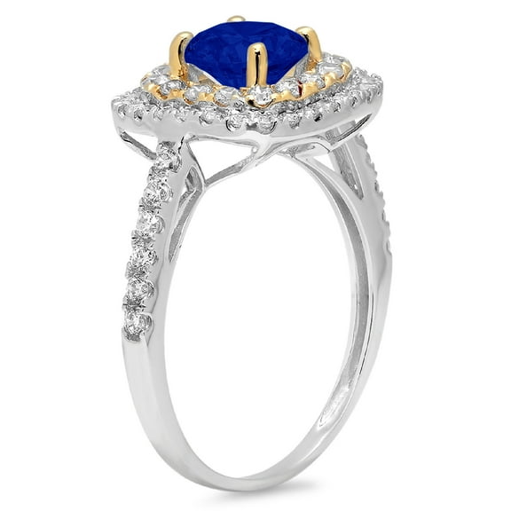 1.615 ct Round Cut Simulated Blue Sapphire Halo Engagement Ring for Women in 18K White/Yellow Gold