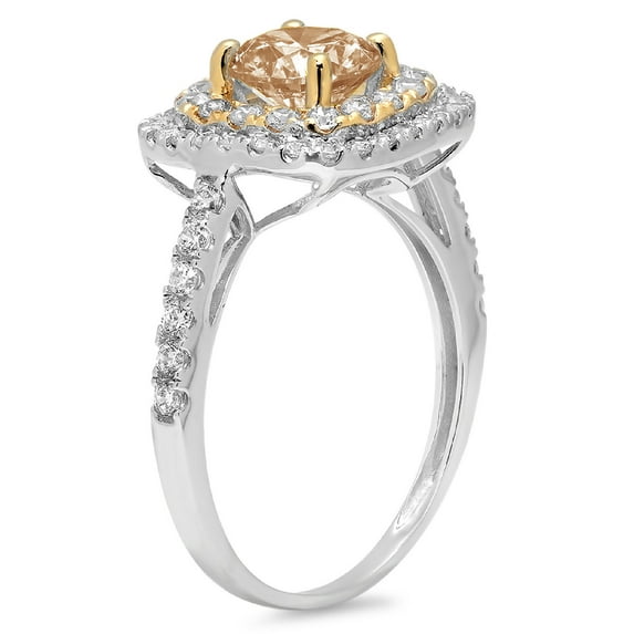 1.615 ct Round Cut Simulated Champagne Diamond Halo Engagement Ring for Women in 14K White/Yellow Gold