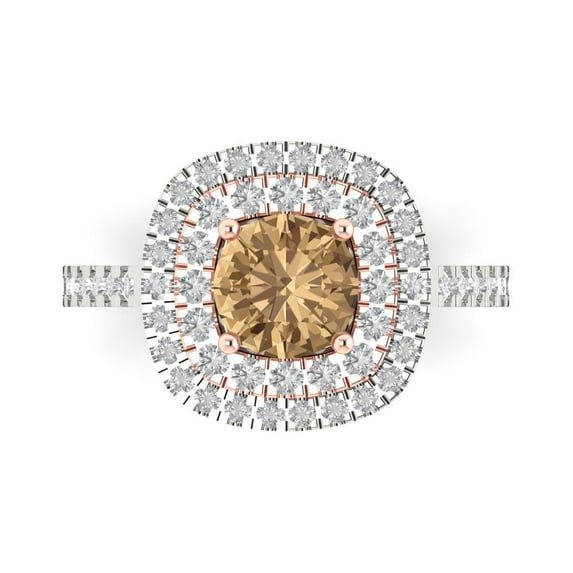 Clara Pucci 14K White/Rose Gold Solid Gold Champagne Solitaire with Accents Anniversary Ring for Women - 1.615 cttw Round Cut