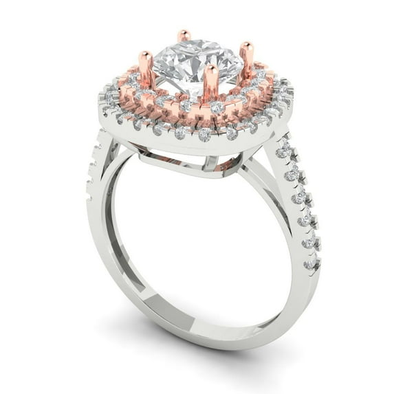 1.615 ct Round Cut Simulated Diamond Solitaire with Accents Engagement Ring for Women in 14K White/Rose Gold