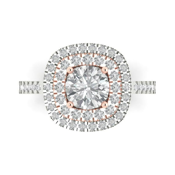 Clara Pucci 14K White/Rose Gold 1.61ct Clear Solitaire with Accents Ring