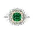 thumbnail image 1 of Clara Pucci 14K White/Yellow Gold Solid Gold Emerald Halo Anniversary Ring for Women - 1.615 cttw Round Cut, 1 of 8
