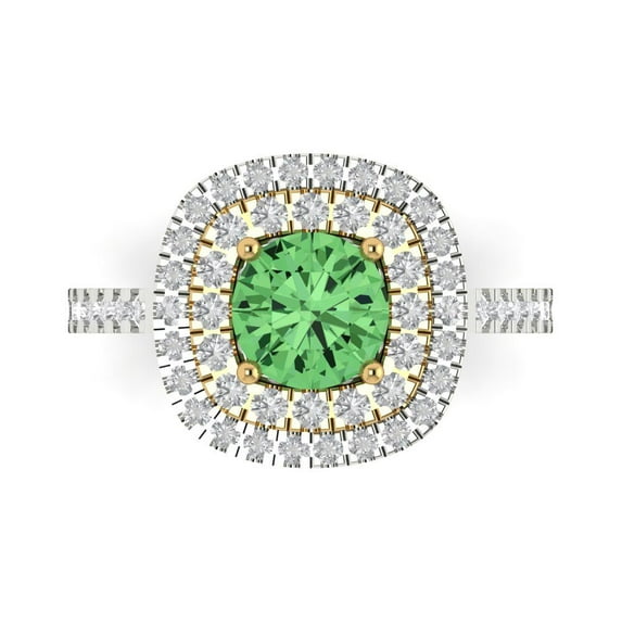 Clara Pucci 14K White/Yellow Gold 1.61ct Green Halo Ring for Women