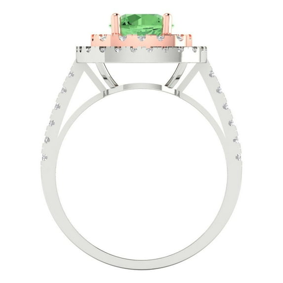 1.615 ct Round Cut Simulated Green Diamond Solitaire with Accents Engagement Ring for Women in 14K White/Rose Gold