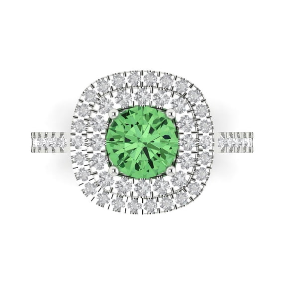 1.615 ct Round Cut Simulated Green Diamond Solitaire with Simulated Diamond Accents 14K White Gold Womens Engagement Ring