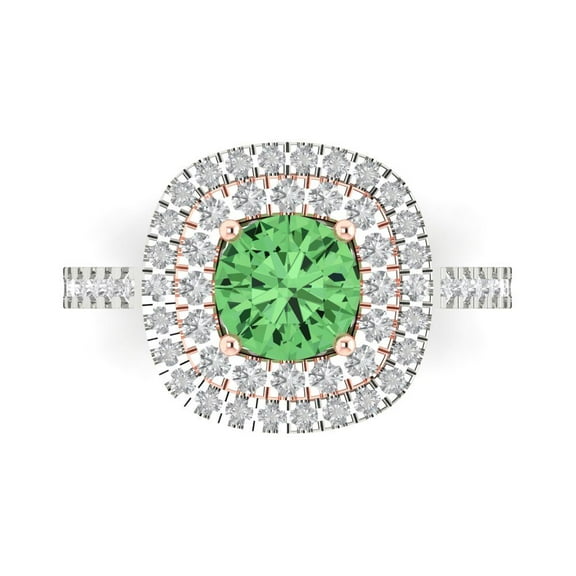 1.615 ct Round Cut Simulated Green Diamond Solitaire with Simulated Diamond Accents 14K White/Rose Gold Womens Engagement Ring