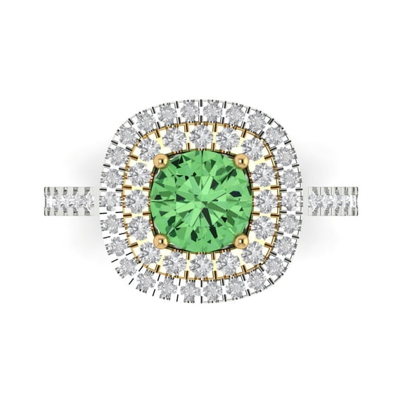 1.615 ct Round Cut Simulated Green Diamond with Simulated Diamond Halo Accents 18K White/Yellow Gold Womens Engagement Ring
