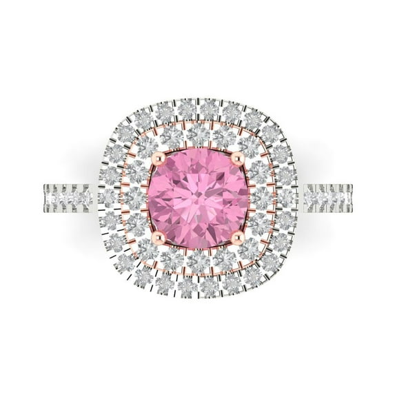 1.615 ct Round Cut Simulated Pink Diamond Solitaire with Simulated Diamond Accents 14K White/Rose Gold Womens Engagement Ring