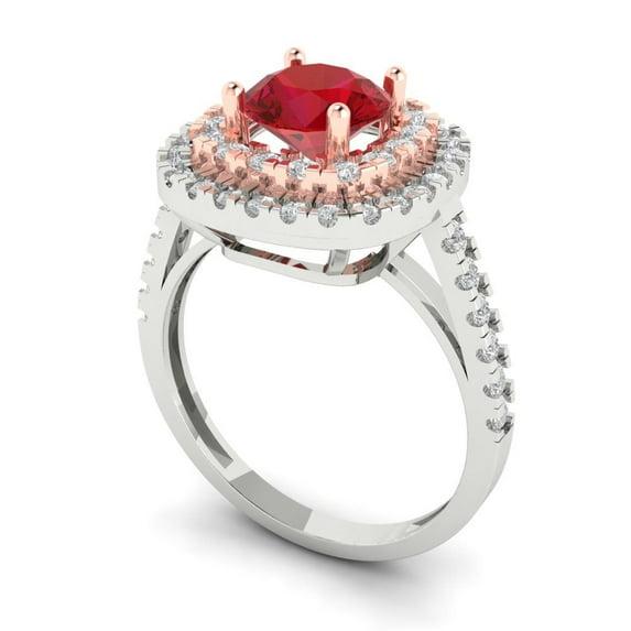 1.615 ct Round Cut Simulated Pink Tourmaline Solitaire with Accents Engagement Ring for Women in 14K White/Rose Gold