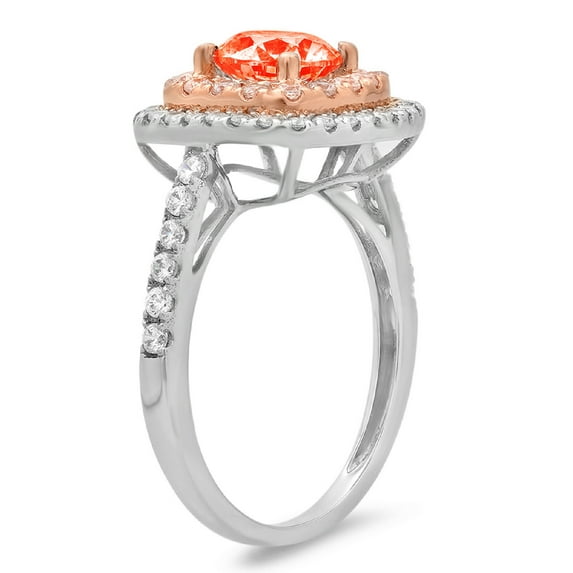 1.615 ct Round Cut Simulated Red Diamond Solitaire with Accents Engagement Ring for Women in 18K White/Rose Gold