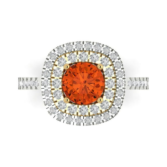 1.615 ct Round Cut Simulated Red Diamond with Simulated Diamond Halo Accents 18K White/Yellow Gold Womens Engagement Ring