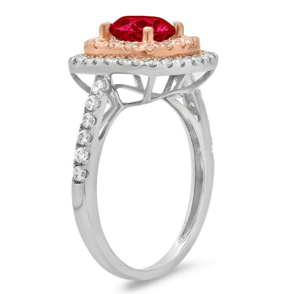1.615 ct Round Cut Simulated Ruby Solitaire with Accents Engagement Ring for Women in 18K White/Rose Gold