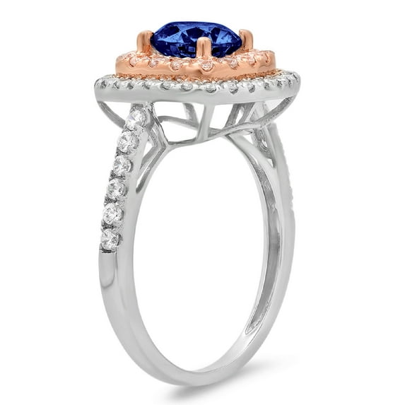 1.615 ct Round Cut Simulated Tanzanite Solitaire with Accents Engagement Ring for Women in 14K White/Rose Gold