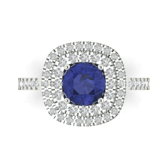 1.615 ctw Solitaire with Zirconia Diamond Accents Anniversary Ring for Women | Round Cut Simulated Tanzanite | Hyperallergenic Solid 18K White Gold