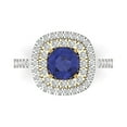 thumbnail image 1 of 1.615 ctw with Simulated Diamond Halo Accents Anniversary Ring for Women | Round Cut Simulated Tanzanite | Hyperallergenic Solid 18K White/Yellow Gold, 1 of 5