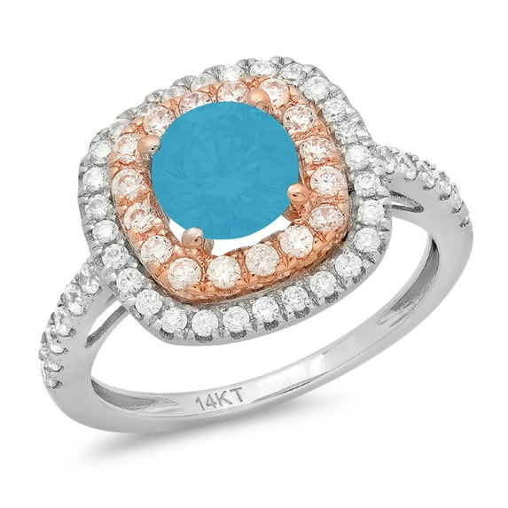 1.615 ct Round Cut Simulated Turquoise Solitaire with Simulated Diamond Accents 18K White/Rose Gold Womens Engagement Ring