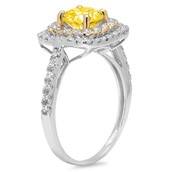 1.615 ct Round Cut Simulated Yellow Diamond Halo Engagement Ring for Women in 14K White/Yellow Gold