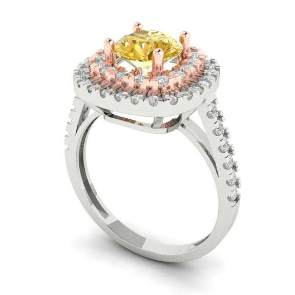 1.615 ct Round Cut Yellow Moissanite Solitaire with Accents Engagement Ring for Women in 18K White/Rose Gold