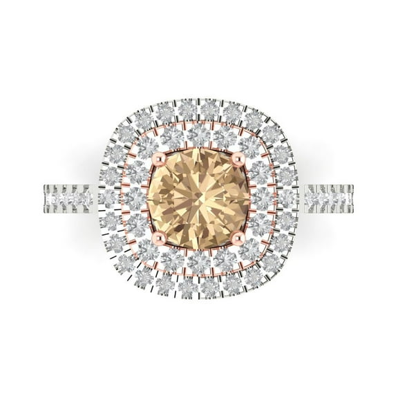 1.615 ctw Solitaire with Zirconia Diamond Accents Anniversary Ring for Women | Round Cut Yellow Moissanite | Hyperallergenic Solid 14K White/Rose Gold