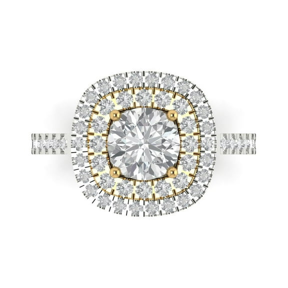 Halo Engagement Ring for Women - 1.615ct Moissanite in 18K White/Yellow Gold Promise Ring
