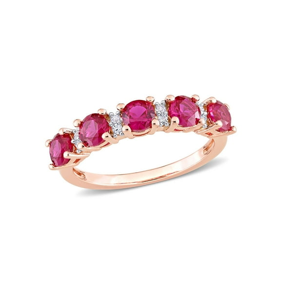 1.62 Carat (Ctw) Lab-Created Ruby and White Sapphire Ring Band in Rose Plated Sterling Silver for Women