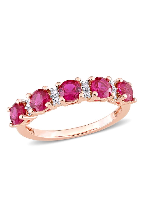 1.62 Carat (Ctw) Lab-Created Ruby and White Sapphire Ring Band in Rose Plated Sterling Silver