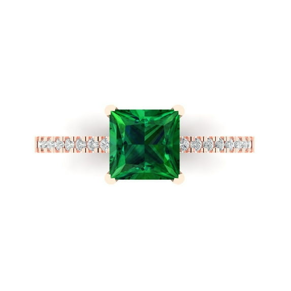 Solitaire with Accents Engagement Ring for Women - 1.62ct Simulated Emerald in 14K Rose Gold Promise Ring