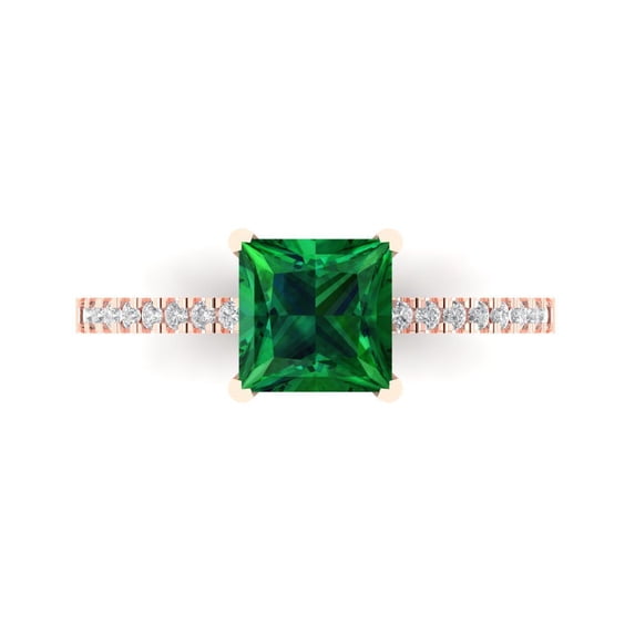 Solitaire with Accents Engagement Ring for Women - 1.62ct Simulated Emerald in 14K Rose Gold Promise Ring