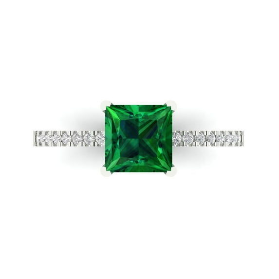 Solitaire with Accents Engagement Ring for Women - 1.62ct Simulated Emerald in 14K White Gold Promise Ring