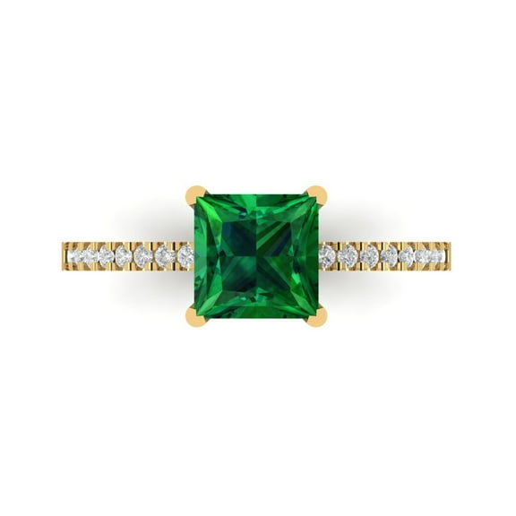 Solitaire with Accents Engagement Ring for Women - 1.62ct Simulated Emerald in 14K Yellow Gold Promise Ring