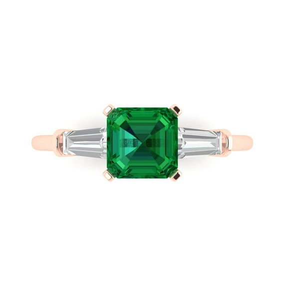 Three-Stone Engagement Ring for Women - 1.62ct Simulated Emerald in 14K Rose Gold Promise Ring