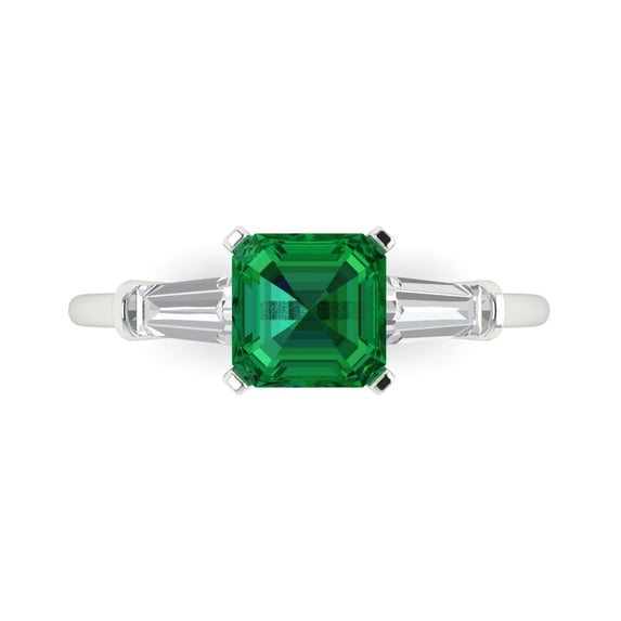 Three-Stone Engagement Ring for Women - 1.62ct Simulated Emerald in 14K White Gold Promise Ring
