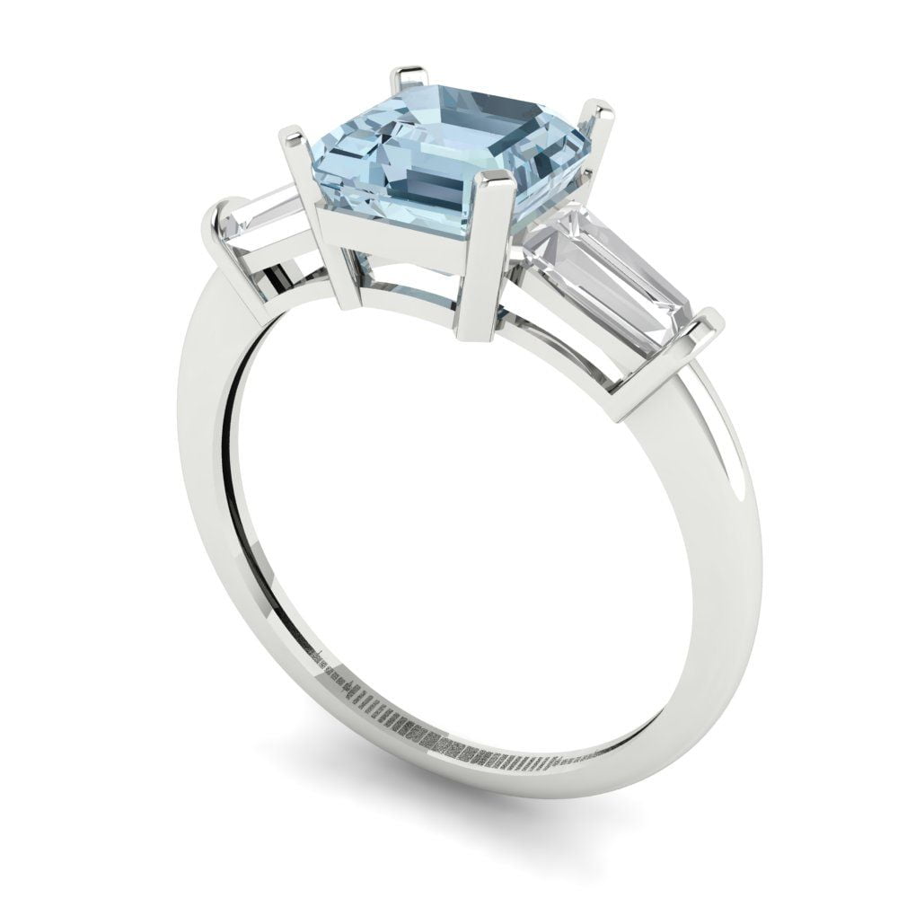 1.62 ct Brilliant Square Emerald Cut VVS1 Blue Zircon 14k White Solid Gold Three Stone Wedding Bridal Anniversary Engagement Ring size 5.25 Walmart