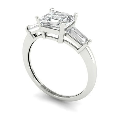 1.62 ct Brilliant Square Emerald Cut VVS1 Zircon 14k White Solid Gold Three-Stone Wedding Bridal Anniversary Engagement Ring size 9.75