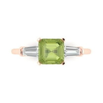 Three-Stone Engagement Ring for Women - 1.62ct Natural Peridot in 18K Rose Gold Promise Ring