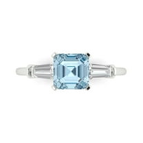 Three-Stone Engagement Ring for Women - 1.62ct Natural Aquamarine in 18K White Gold Promise Ring