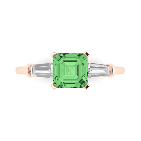 Three-Stone Engagement Ring for Women - 1.62ct Simulated Green Diamond in 14K Rose Gold Promise Ring