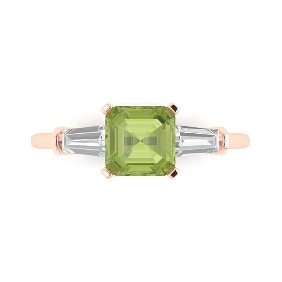 Three-Stone Engagement Ring for Women - 1.62ct Natural Peridot in 14K Rose Gold Promise Ring