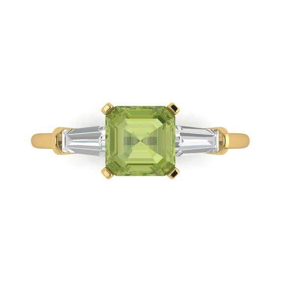 Three-Stone Engagement Ring for Women - 1.62ct Natural Peridot in 14K Yellow Gold Promise Ring