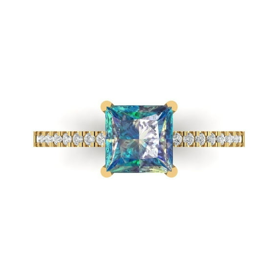 Clara Pucci 14K Yellow Gold 1.62ct BlueMoissanite Solitaire with Accents