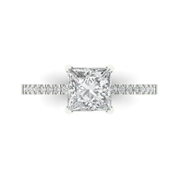 1.62 ct Princess Cut Moissanite Solitaire with Simulated Diamond Accents 14K White Gold Womens Engagement Ring