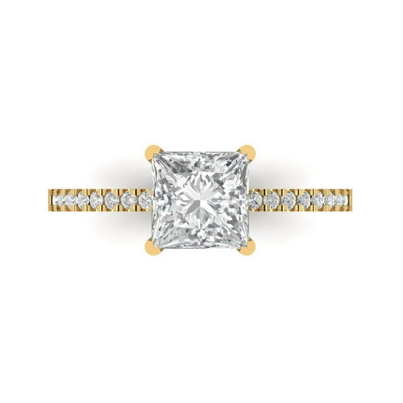 Clara Pucci 14K Yellow Gold Solid Gold Moissanite Solitaire with Accents Anniversary Ring for Women - 1.62 cttw Princess Cut