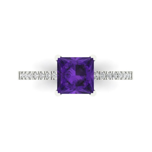 1.62 ct Princess Cut Natural Amethyst Solitaire with Accents Engagement Ring for Women in 14K White Gold