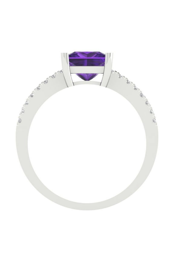 1.62 ct Princess Cut Natural Amethyst Solitaire with Accents Engagement Ring for Women in 18K White Gold