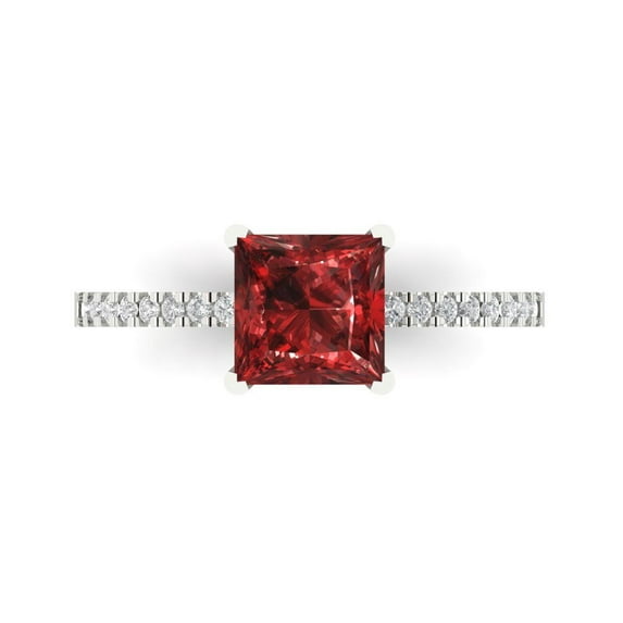 Clara Pucci 14K White Gold 1.62ct Garnet Solitaire with Accents Ring