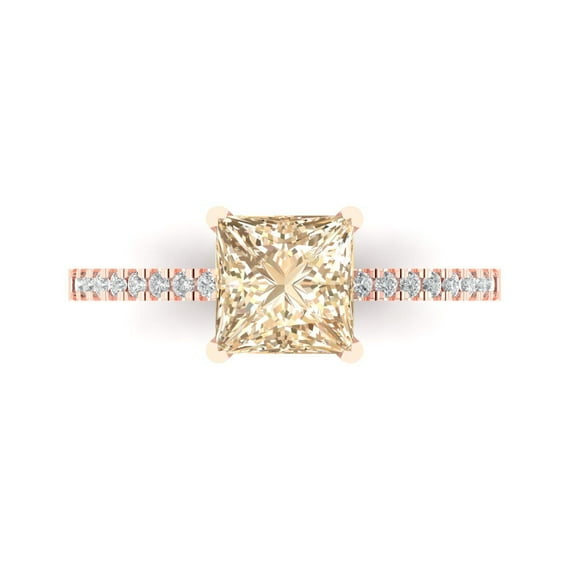 1.62 ct Princess Cut Natural Morganite Solitaire with Accents Engagement Ring for Women in 18K Rose Gold