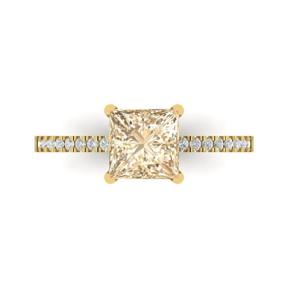1.62 ct Princess Cut Natural Morganite Solitaire with Accents Engagement Ring for Women in 18K Yellow Gold
